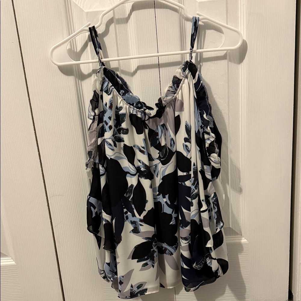Parker Navy and White Leaf Print Blouse